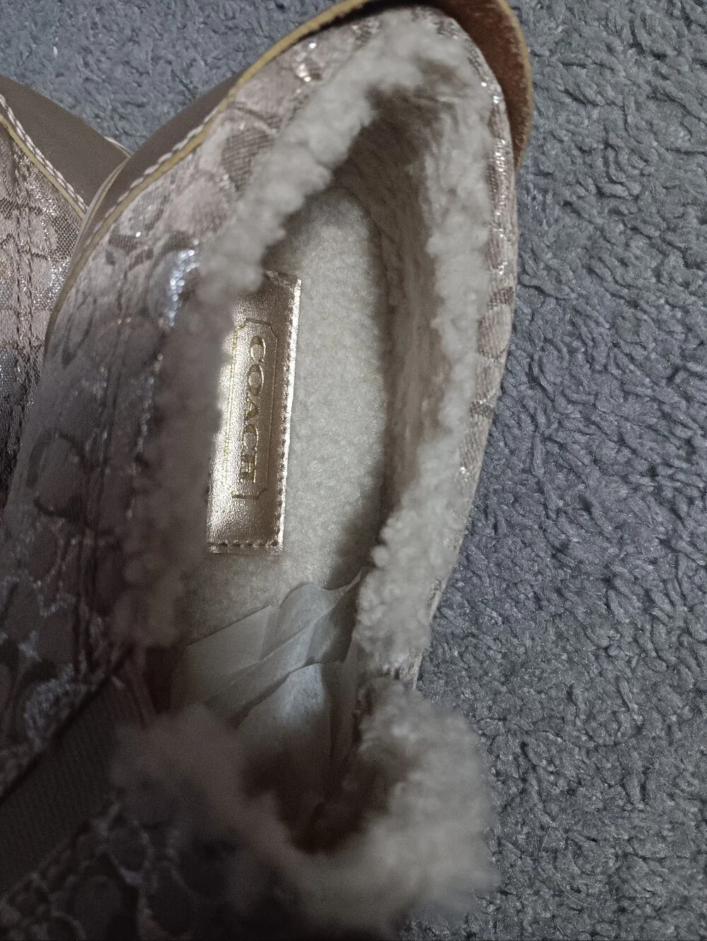 Authentic Coach Signature Faux Fur Lining Slip-on Sneakers